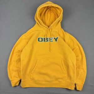 OBEY Hoodie Sweatshirt Mens Large (FITS MEDIUM) Bright Yellow Skater Colourful